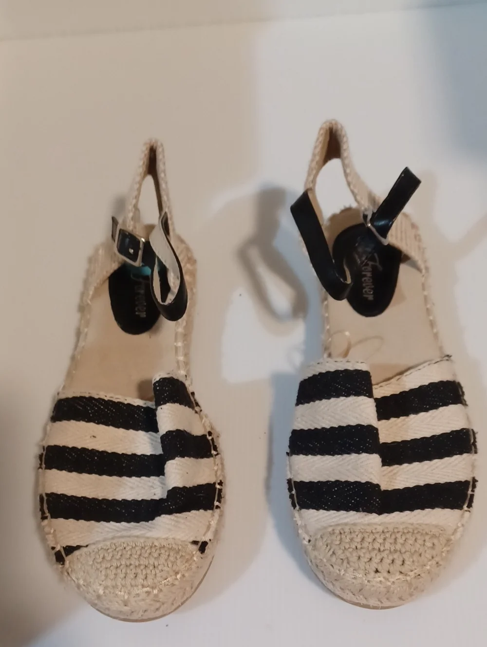 forever 21 striped espadrille ankle strap sandals black white woven summer s 6M‎